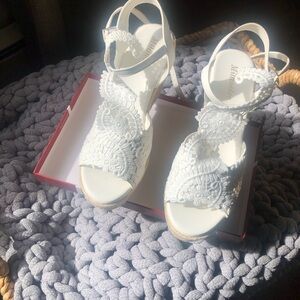 White Lace Heeled Sandals